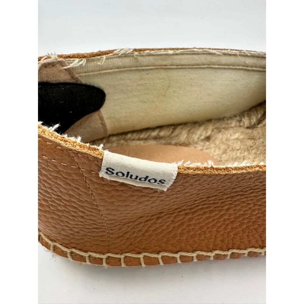 Soludos Womens Tan Pebbled Leather‎ Smoking Slipper Espadrille Flats Shoes